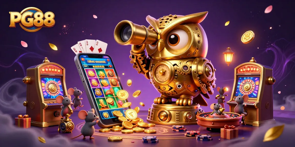 Experience thrilling games at PG88 with an enchanting 3D illustration of a casino scene filled with luck and excitement.