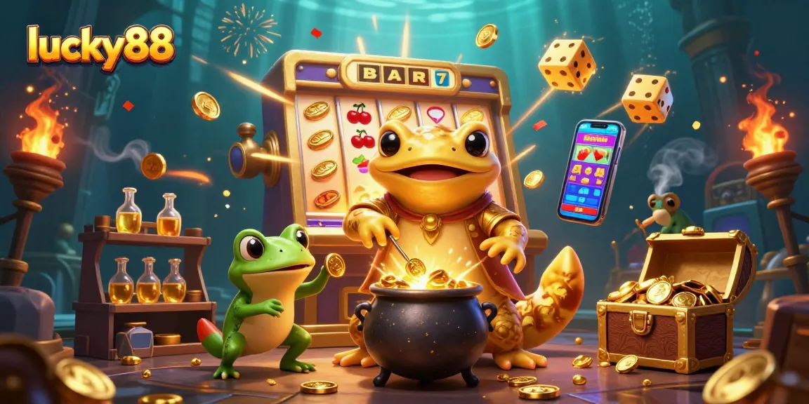 Experience the exciting world of lucky88 with a dynamic illustration of a golden salamander and colorful casino elements.