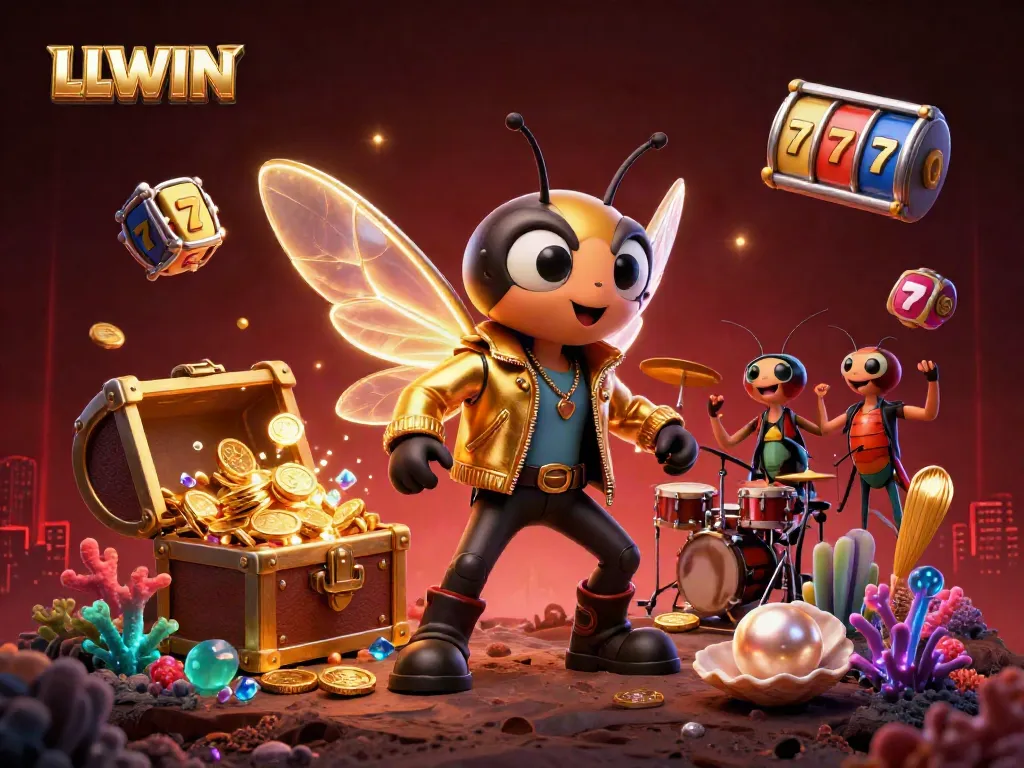 Experience the thrill of LLWIN with this vibrant casino illustration highlighting dynamic slot reels.