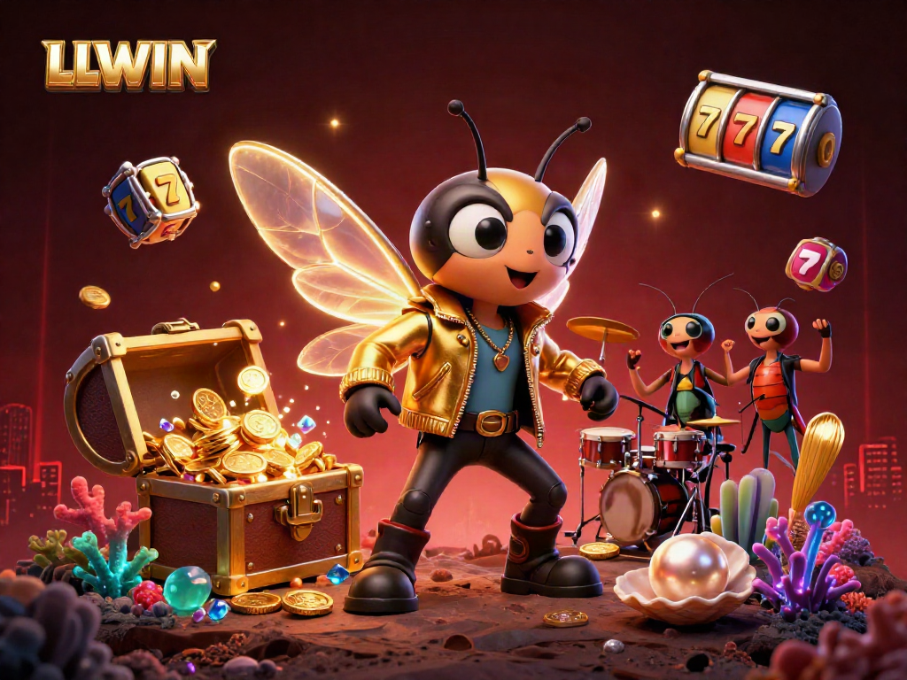 Experience the thrill of LLWIN with this vibrant casino illustration highlighting dynamic slot reels.