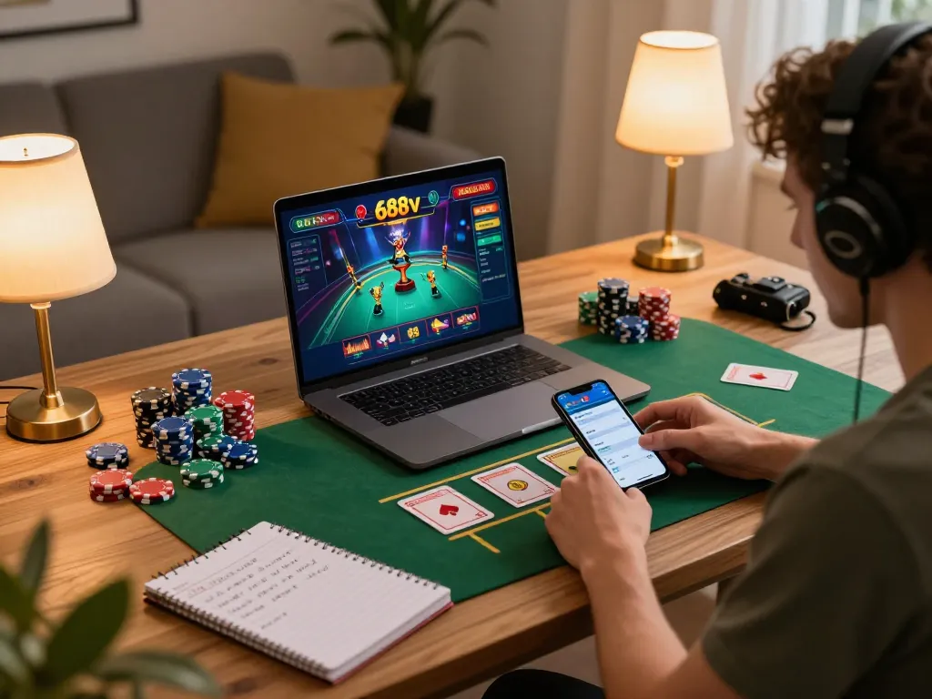 Experience engaging live dealer games on 688v with a dynamic online gaming setup at home.