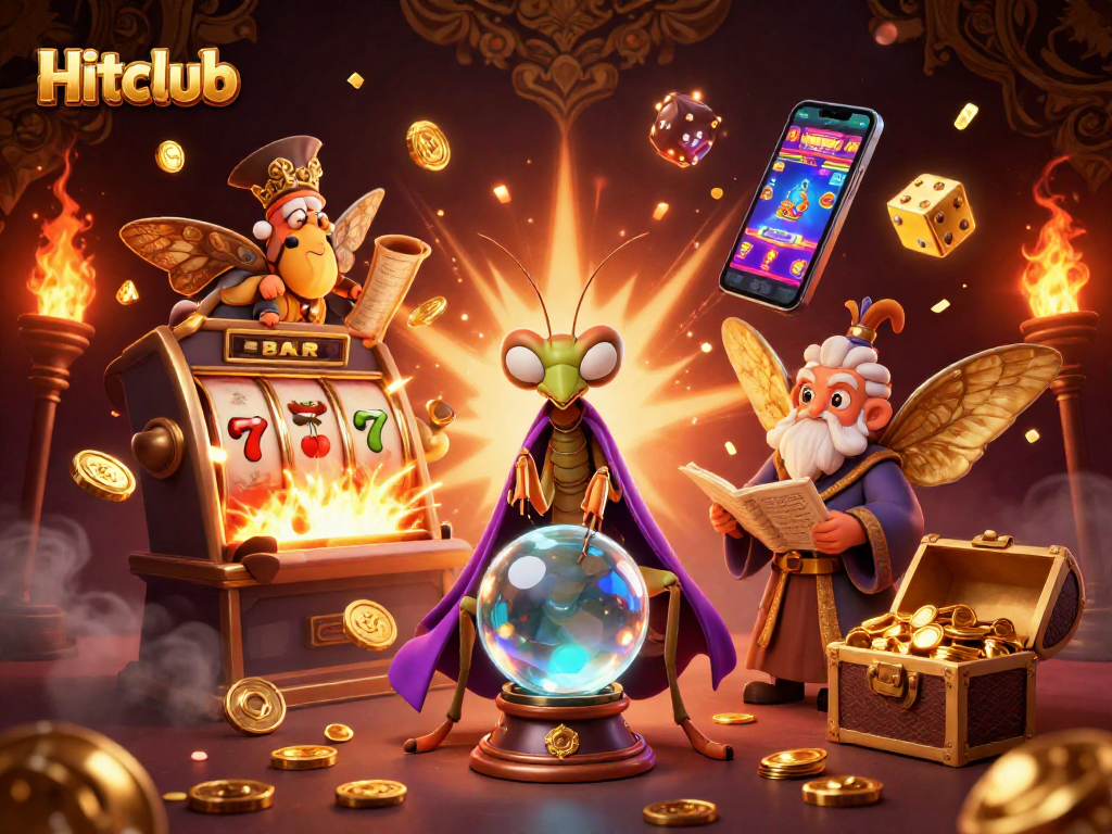 Engage in Hitclub's vibrant world with a mystical fortune teller and dynamic casino elements.