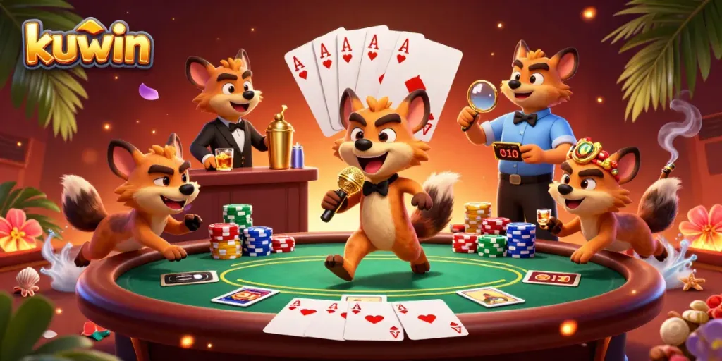 Kuwin hyenas performing in a lively casino scene, bringing humor and gaming excitement alive.