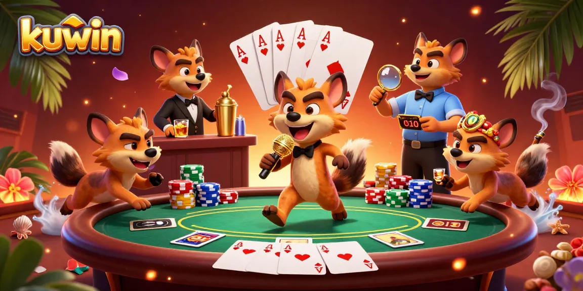 Kuwin hyenas performing in a lively casino scene, bringing humor and gaming excitement alive.