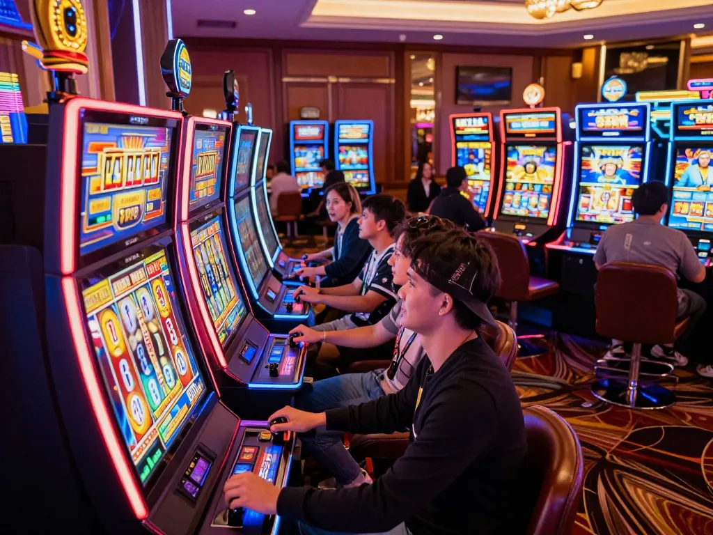 Engaging gaming experience at colorful slots featuring nổ hũ 33win with excited players celebrating wins