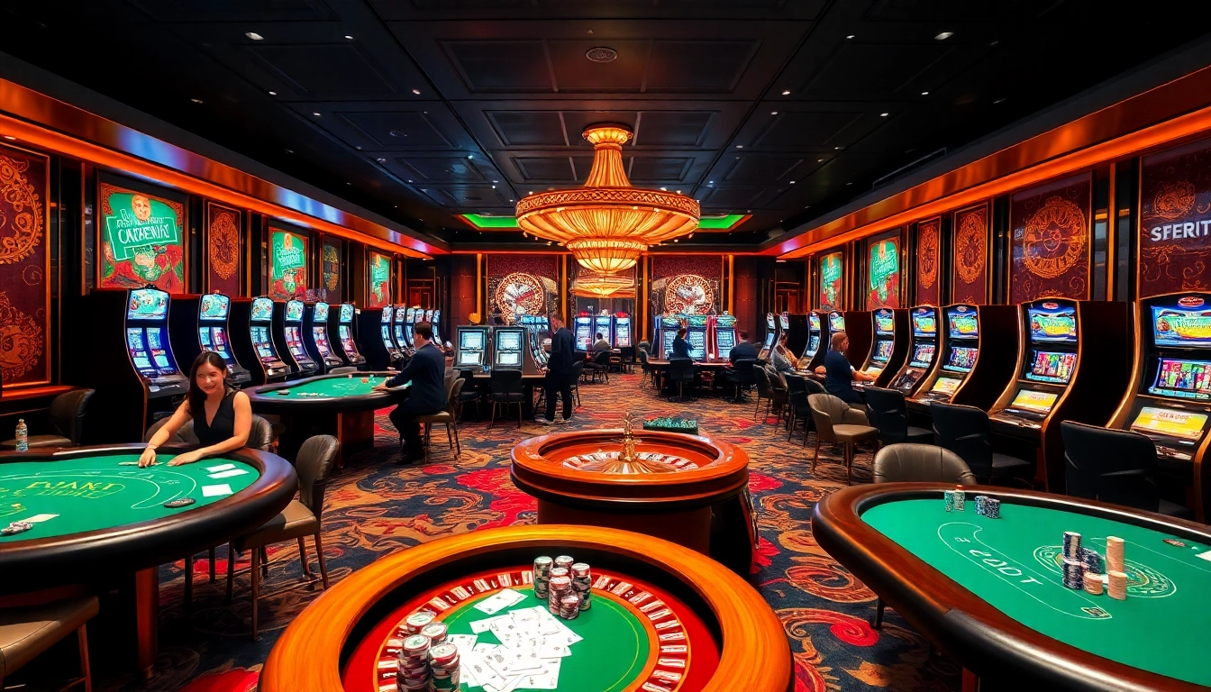 Experience high-stakes excitement at เว็บตรง soibet with poker tables and slot machines in a luxurious casino setting.