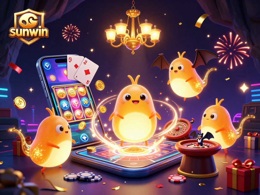 Experience sunwin's vibrant cave casino with glowing glowworms, a bat dealer, and exciting gaming elements.
