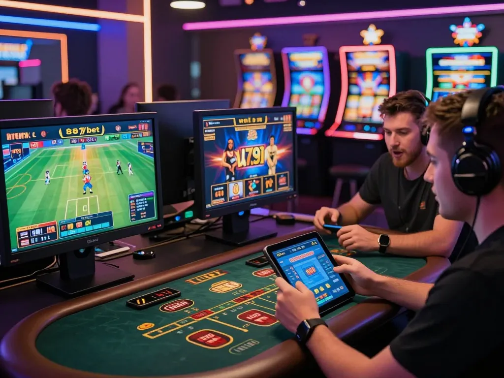 Engaged players enjoying the vibrant 887bet online gaming platform with live sports betting and casino games.
