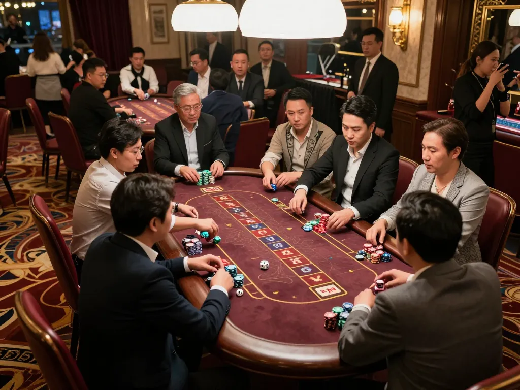 Tài Xỉu dice rolling in a lively casino scene filled with players and excitement