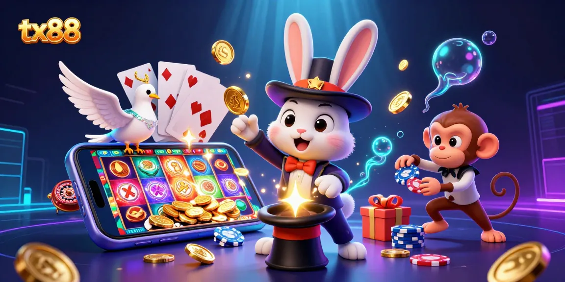 Win big with tx88 as a playful rabbit, dove, and monkey create magic in slots!