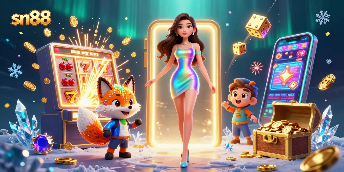 Experience the thrill of sn88 at this vibrant casino scene with jackpots and colorful gaming elements.