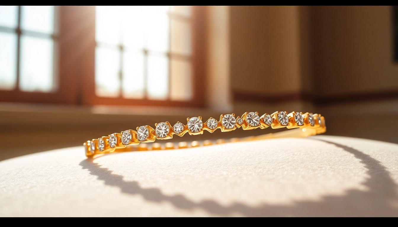 Admiring the stunning diamond by the yard bracelet highlighting its delicate gold and sparkling diamond combinations.