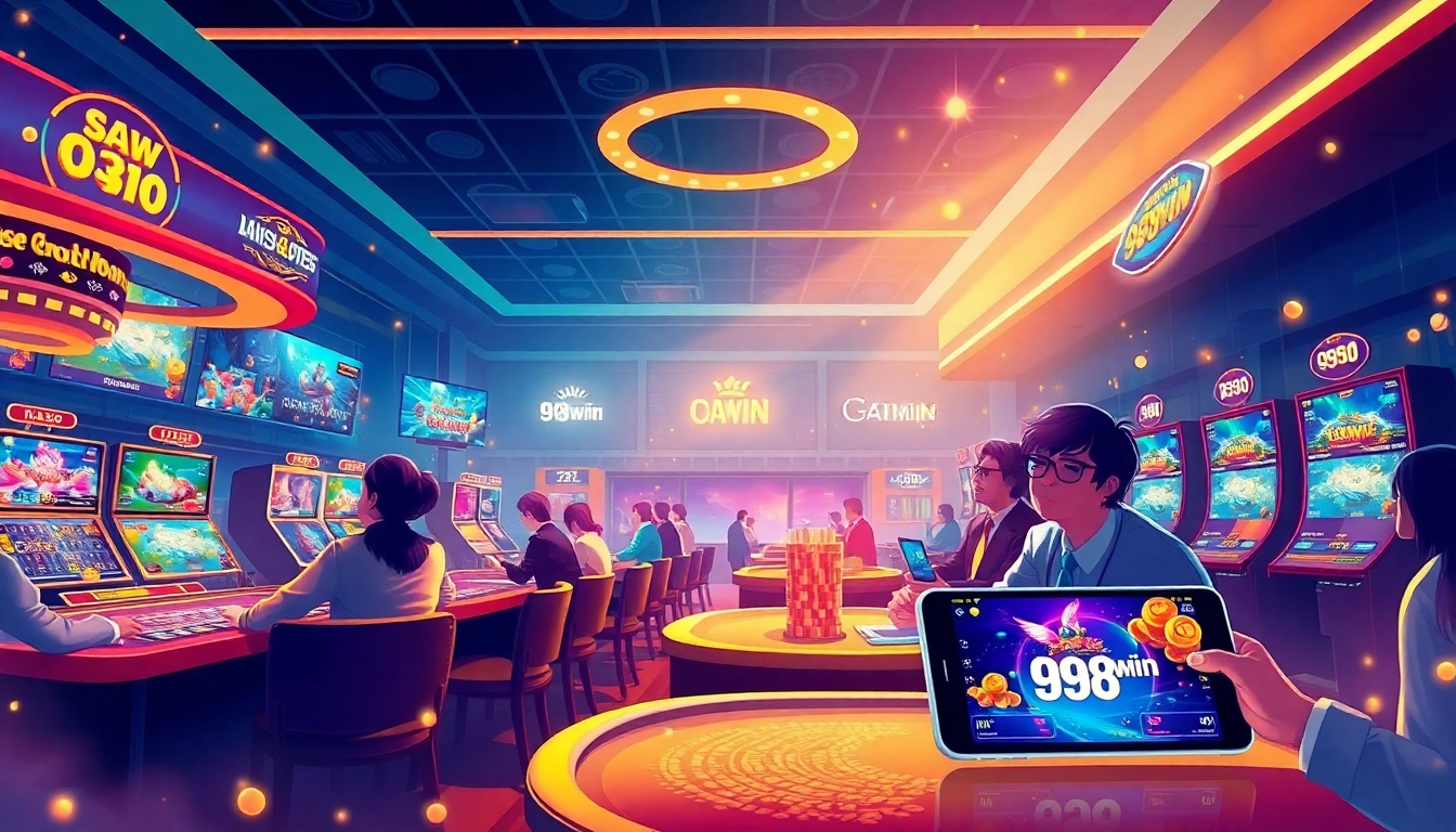 Exciting online casino atmosphere featuring 98win's diverse gaming options and modern technology.