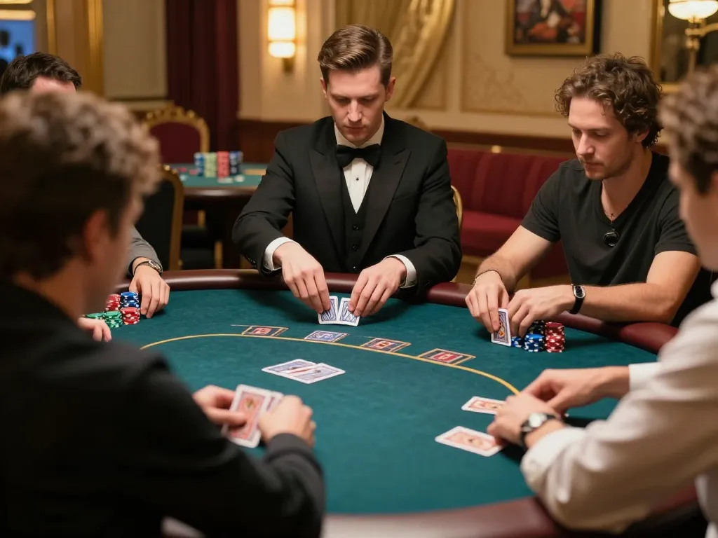 Players enjoying a strategic poker game at CK444 casino table with vibrant atmosphere and luxurious decor.