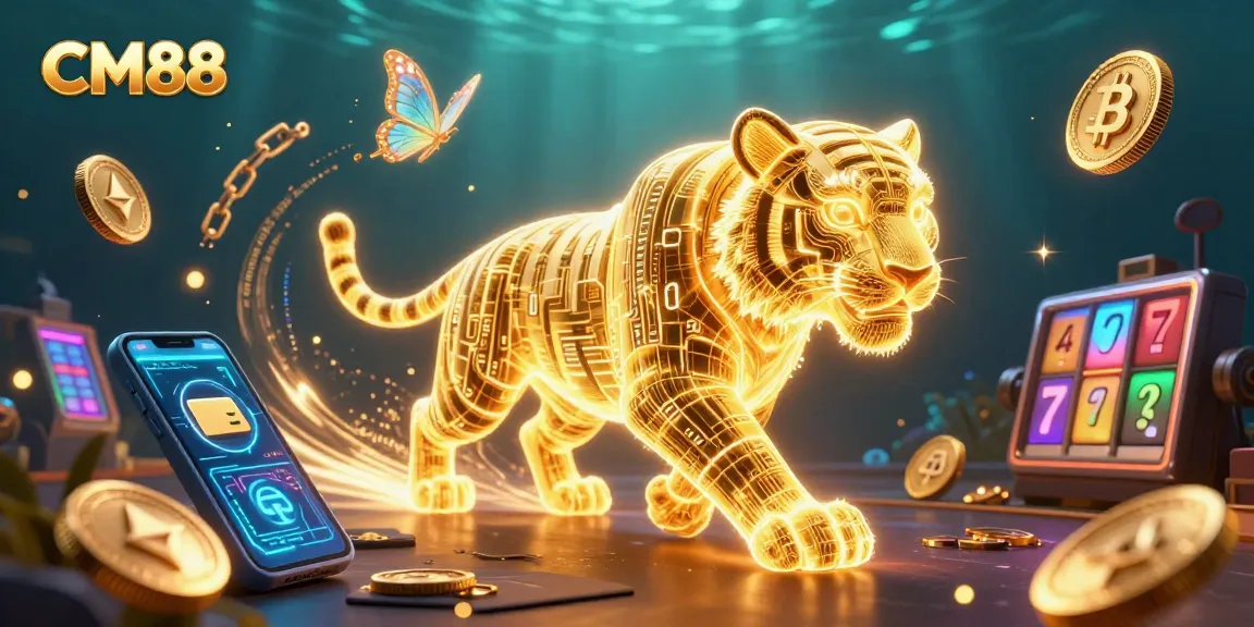 Engage with CM88's thrilling slot gaming experience, represented by vibrant 3D casino elements.