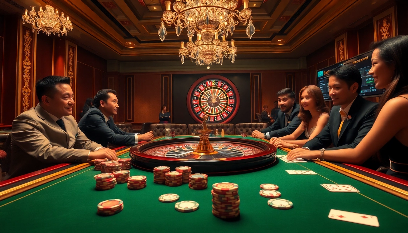 Jogadores da C333 aproveitando uma experiência de cassino emocionante em uma mesa de jogo luxuosa.