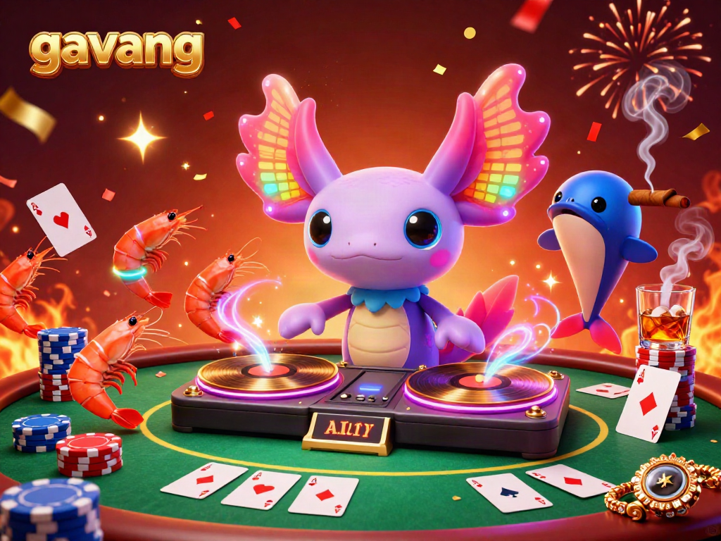 Experience the vibrant Gavang scene with a DJ axolotl, poker action, and lively underwater party.
