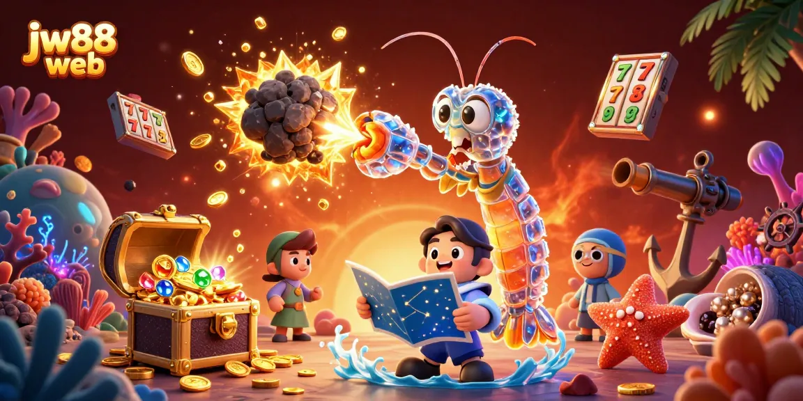 Explore the vibrant realm of jw88 web with a galactic samurai shrimp engaging in lucrative casino adventures.