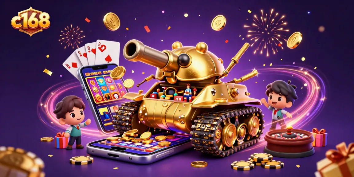 Spin and win at c168 with a magical casino beetle showcasing vibrant slot games and festive elements.