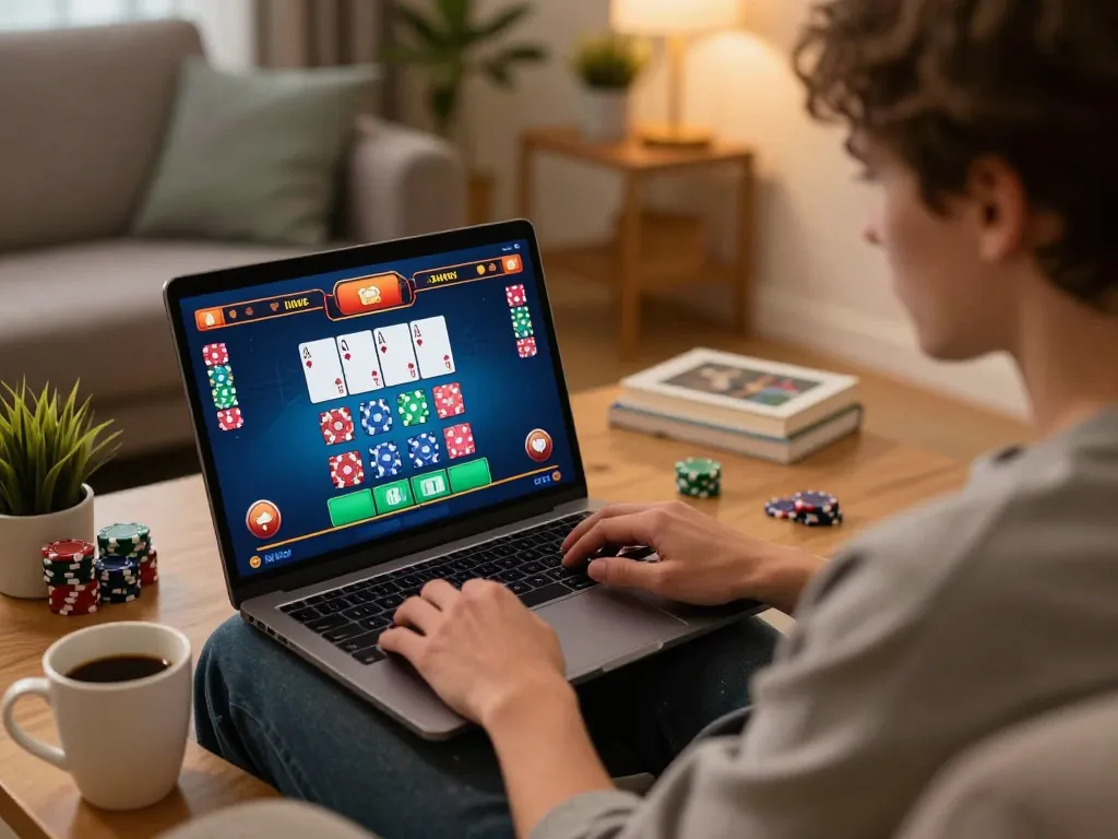 Jogador desfrutando de blackjack na 887bet, mostrando uma experiência imersiva de jogos online.