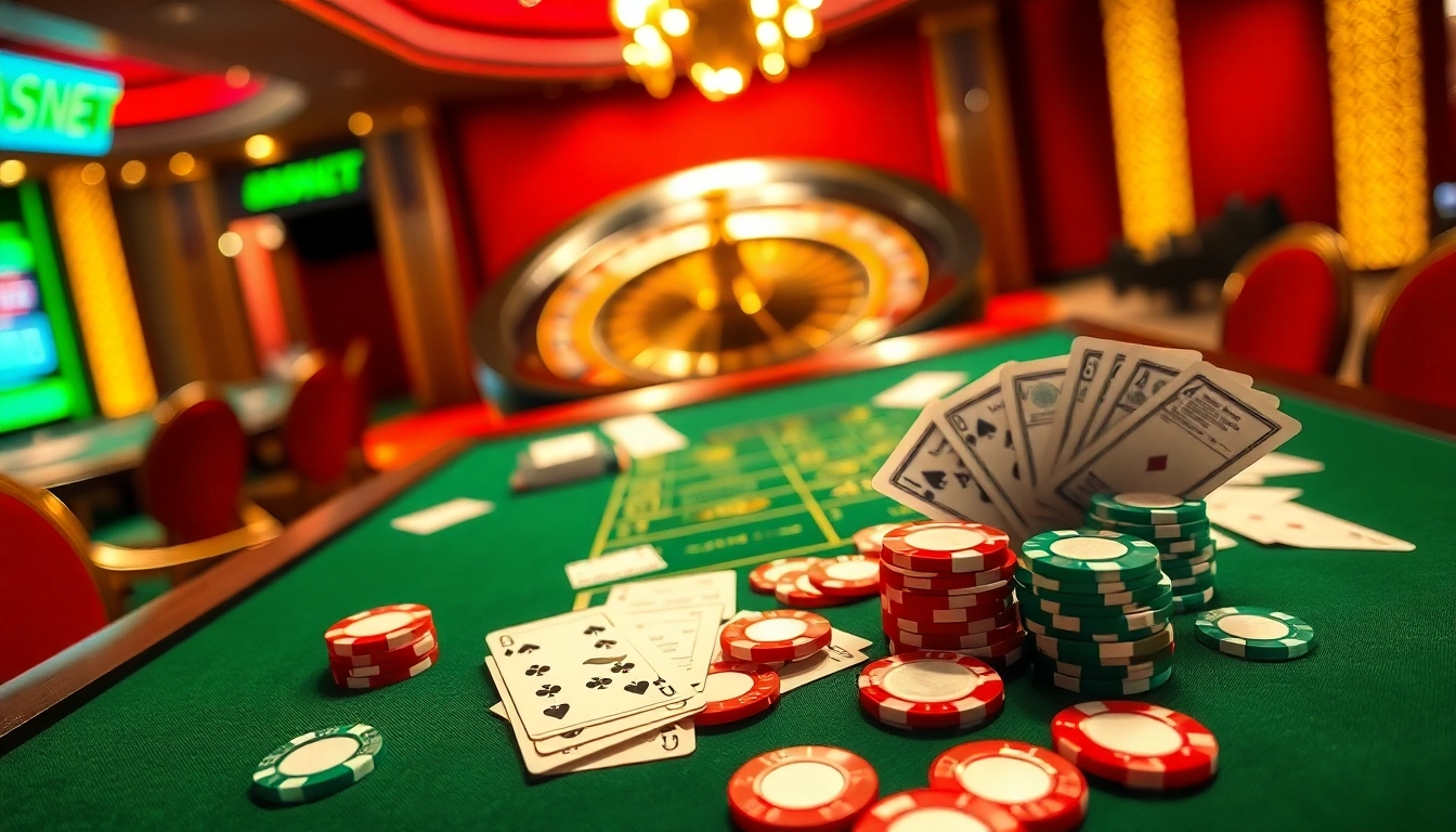 Bongdanet users engage in strategic betting at an elegant poker table surrounded by a vibrant casino atmosphere.