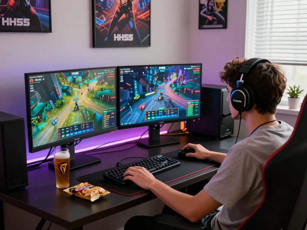 Exciting HH55 online gaming scene with vibrant visuals and dynamic setup.