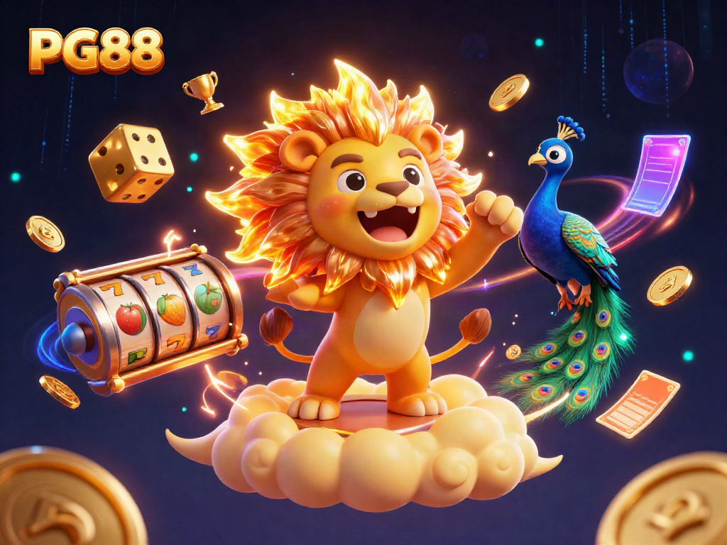 Experience thrilling games at PG88 with a dynamic and vibrant illustration of casino excitement.
