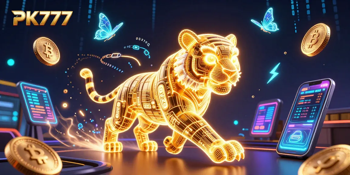 Experience the thrill of winning at PK777 with vibrant casino elements and neon designs.