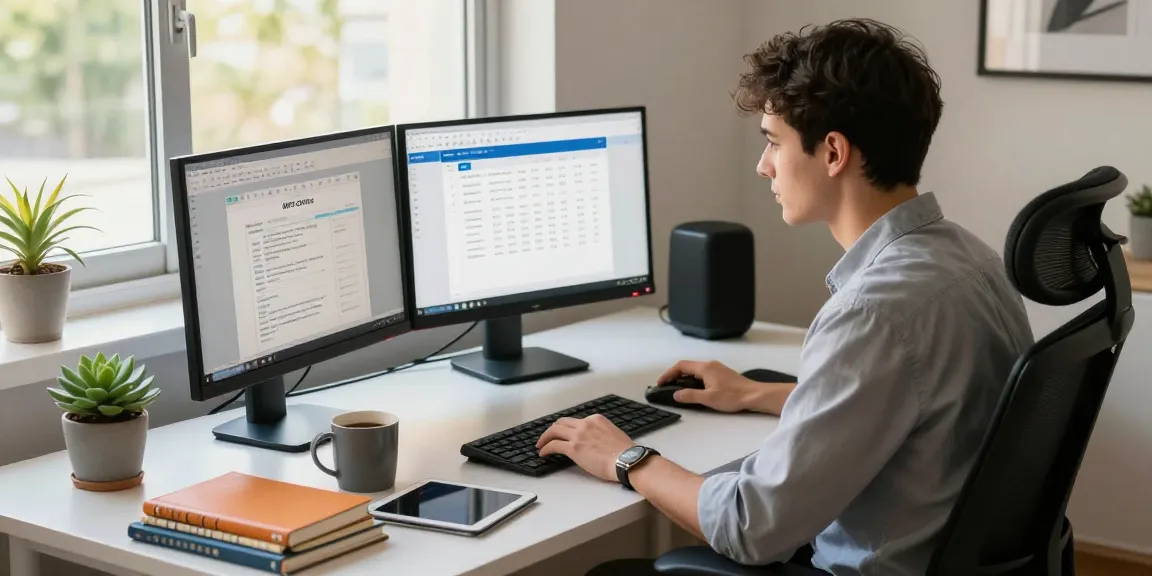 Download WPS Office in a modern home office setup with dual monitors and an organized workspace.