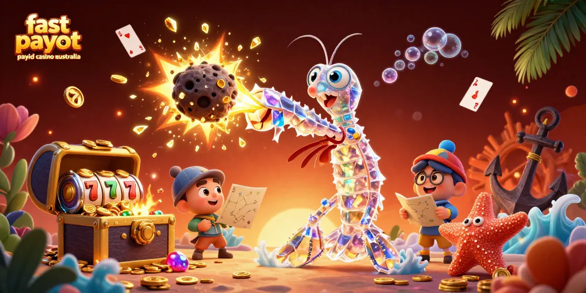 Experience fast payout PayID casino action in Australia with vibrant 3D characters and slot elements.
