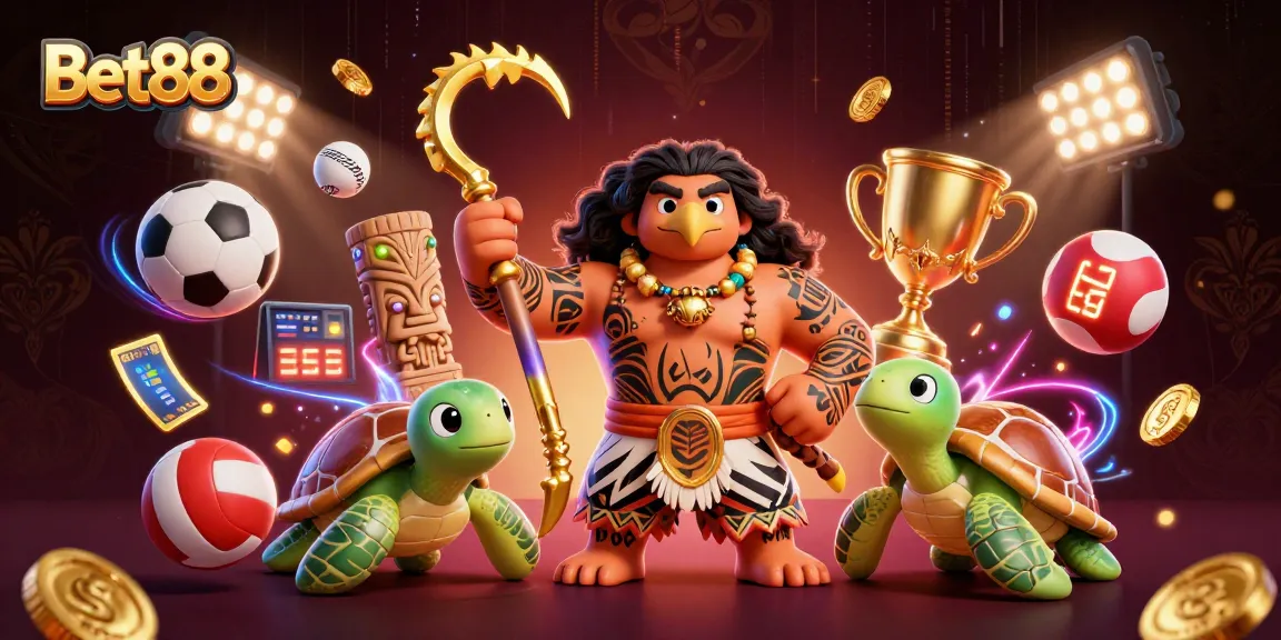 Experience exciting Bet88 casino action with vibrant sports elements and animated characters.