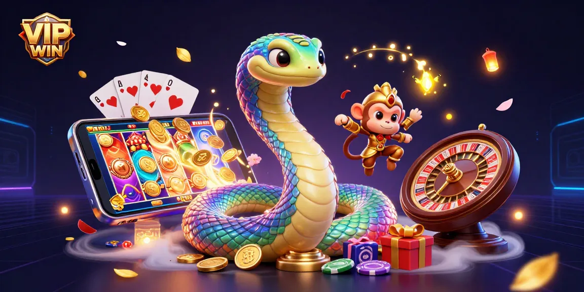 Engage with VIPWIN's vibrant online casino adventure featuring a rainbow serpent and monkey king!