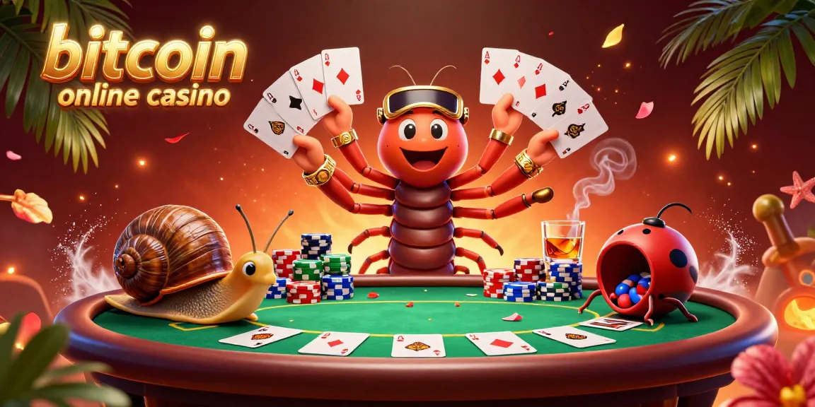 Experience excitement at this bitcoin online casino with a lively cartoon dealer and vibrant poker scene.