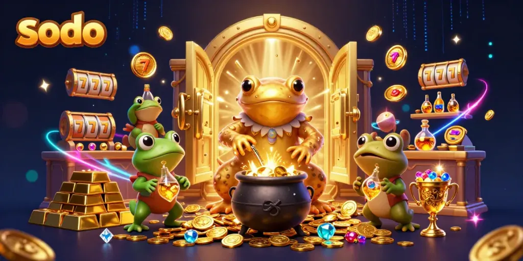 Witness the magical moments as the giant salamander alchemist transforms into gold and sodo treasures burst forth.