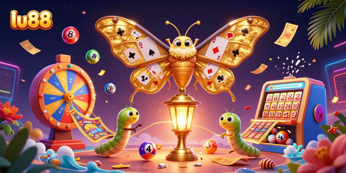 Experience thrilling gameplay with lu88's vibrant casino-themed 3D illustration, showcasing exciting gambling elements.