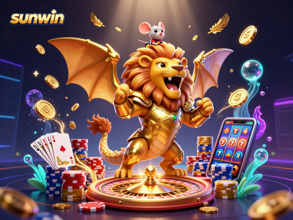 Win big at sunwin with a 3D chimera and roulette action illustrating casino excitement.