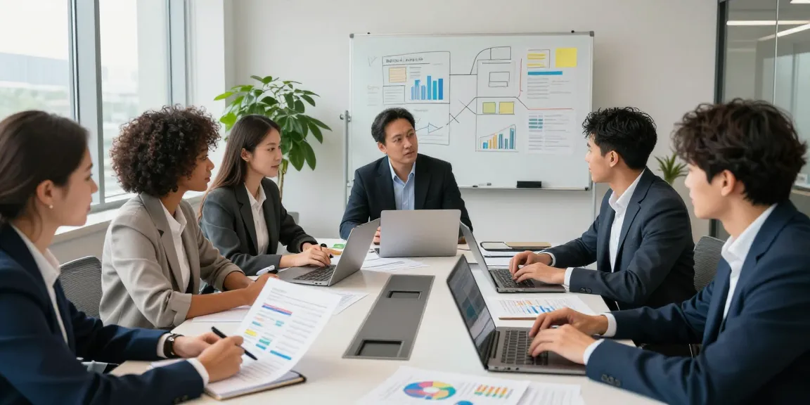 A equipe de profissionais em uma empresa de terceirização de mão de obra discutindo estratégias logísticas em um ambiente corporativo moderno