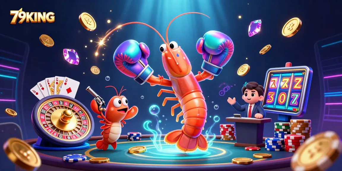 Experience the thrill of 79KING with vibrant casino art featuring colorful characters, golden coins, and dynamic game elements.