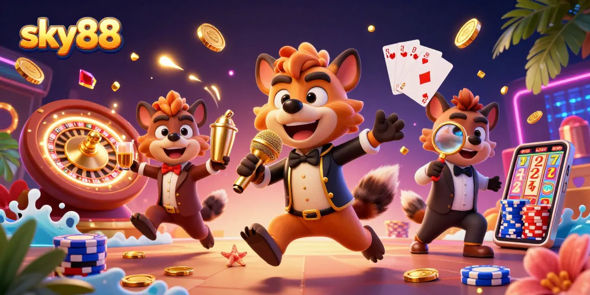 Join the fun at sky88 with vibrant 3D hyenas delivering laughs and excitement in a casino!