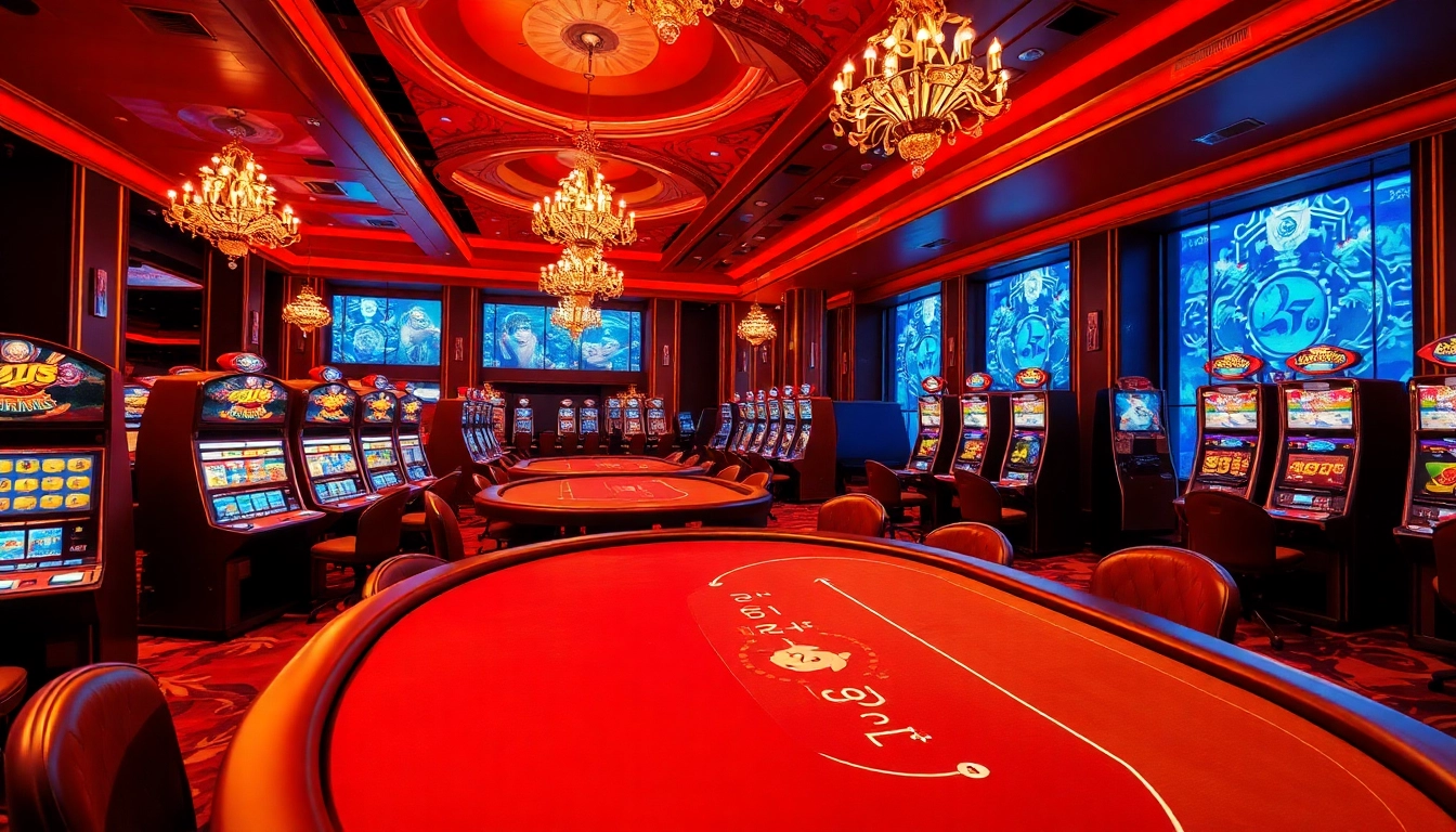 Vibrant scene showcasing the meilleur casino en ligne with luxurious tables and slot machines.