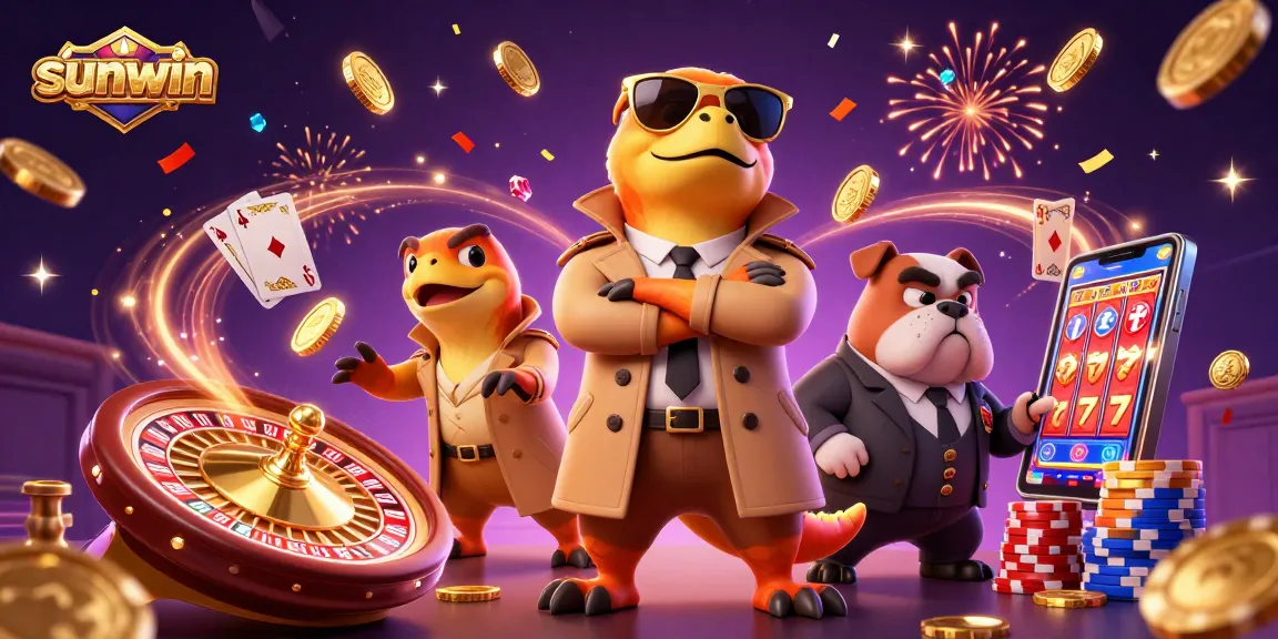 Experience sunwin's thrilling moments in a packed VIP casino lounge with raptors and a bulldog bouncer.
