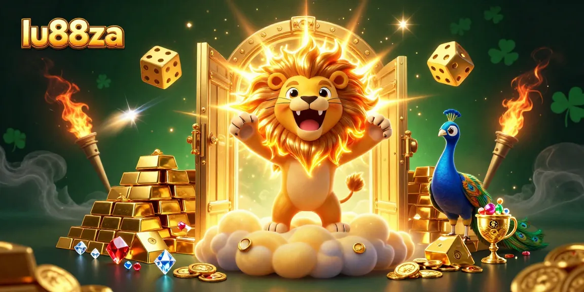Watch lu88za's cartoon sun lion triumph as it roars beside golden dice in an electrifying casino scene.