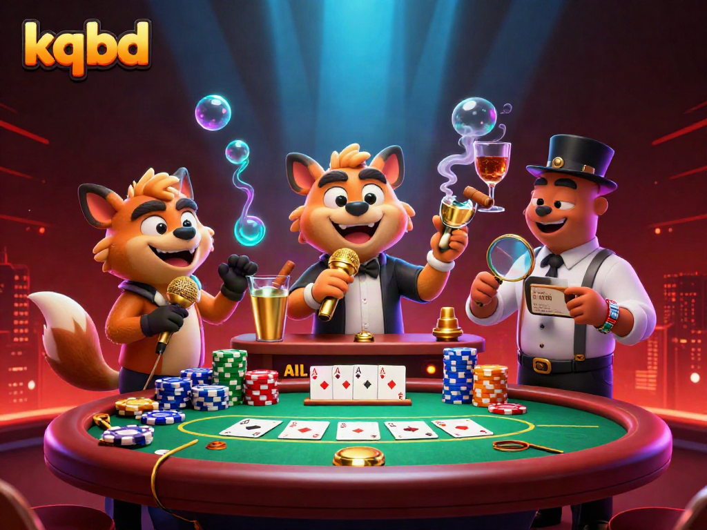 Experience kqbd through lively hyenas in a dynamic comedic casino scene filled with poker and vibrant gaming elements.