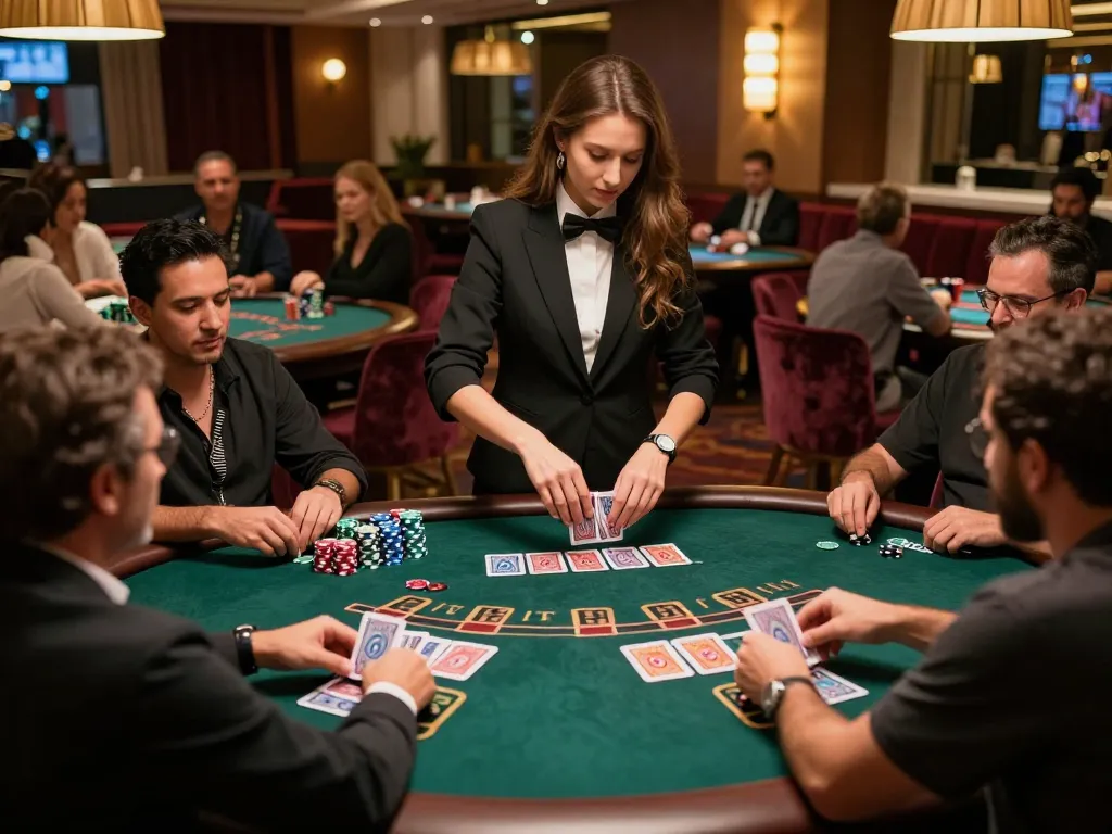 U888 players enjoying an exciting round of blackjack in a sophisticated casino atmosphere