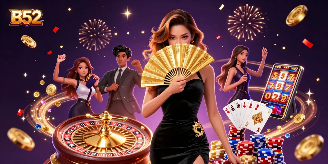 B52 casino scene depicting a stunning Asian woman with rich details in a vibrant gambling environment.