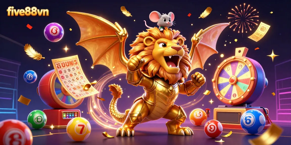 Catch thrilling moments at five88vn with an exciting 3D visual feast showcasing dynamic lottery elements and a triumphant chimera.