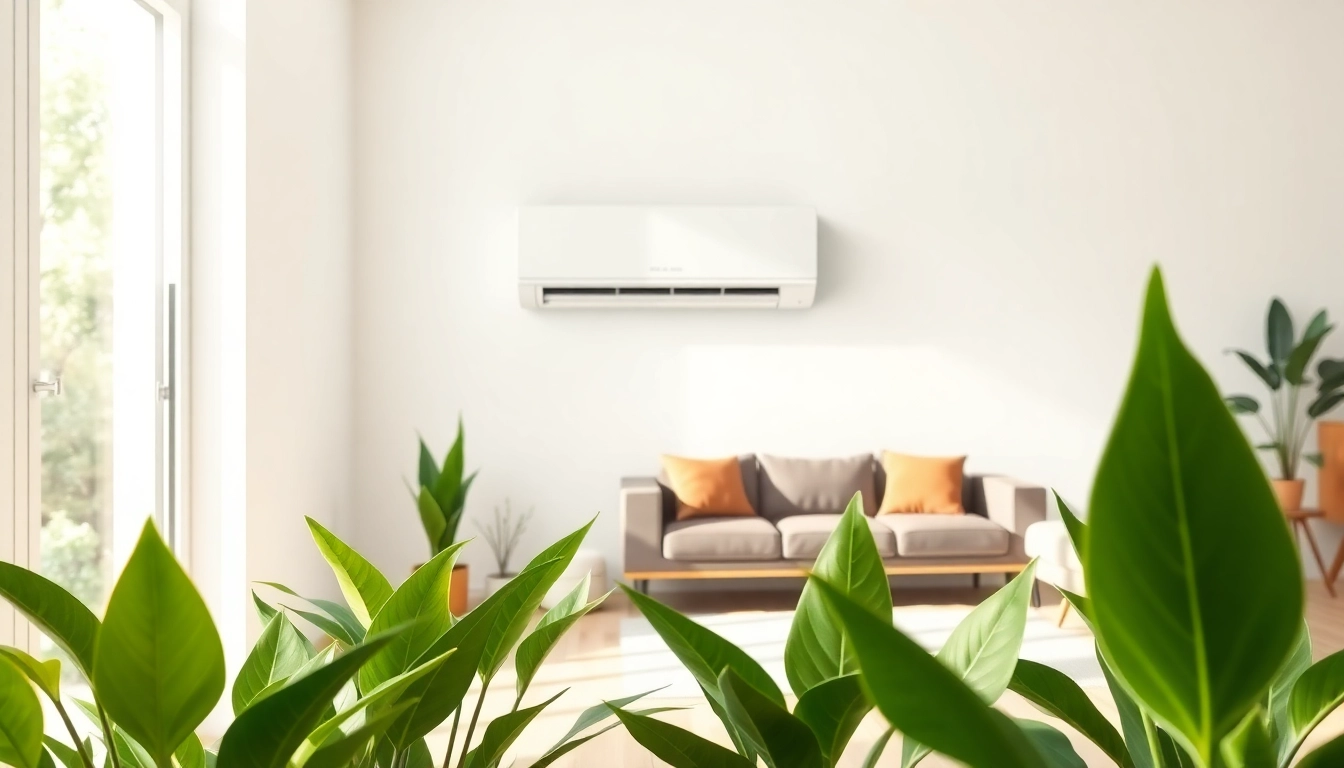 Install mini split ac in a stylish living room with modern decor and abundant natural light.