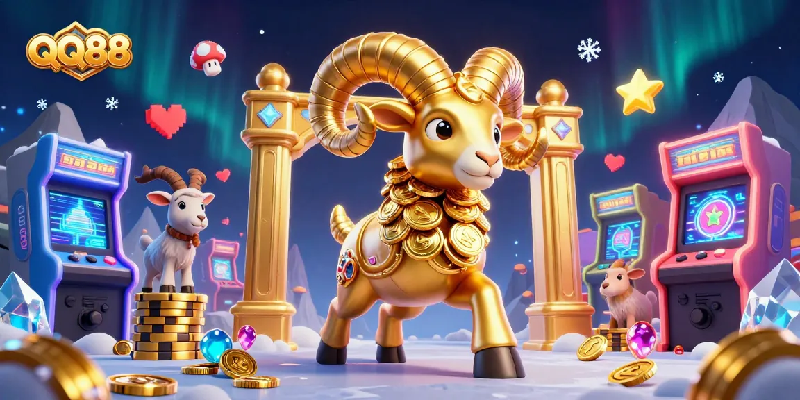 Experience the vibrant thrills of QQ88 with a dynamic 3D casino scene featuring game machines and energetic characters.