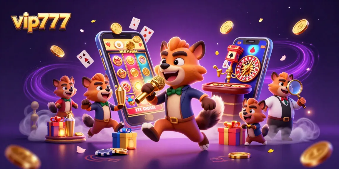 Experience vip777 excitement in a vibrant 3D illustration with hyenas hosting a lively casino.