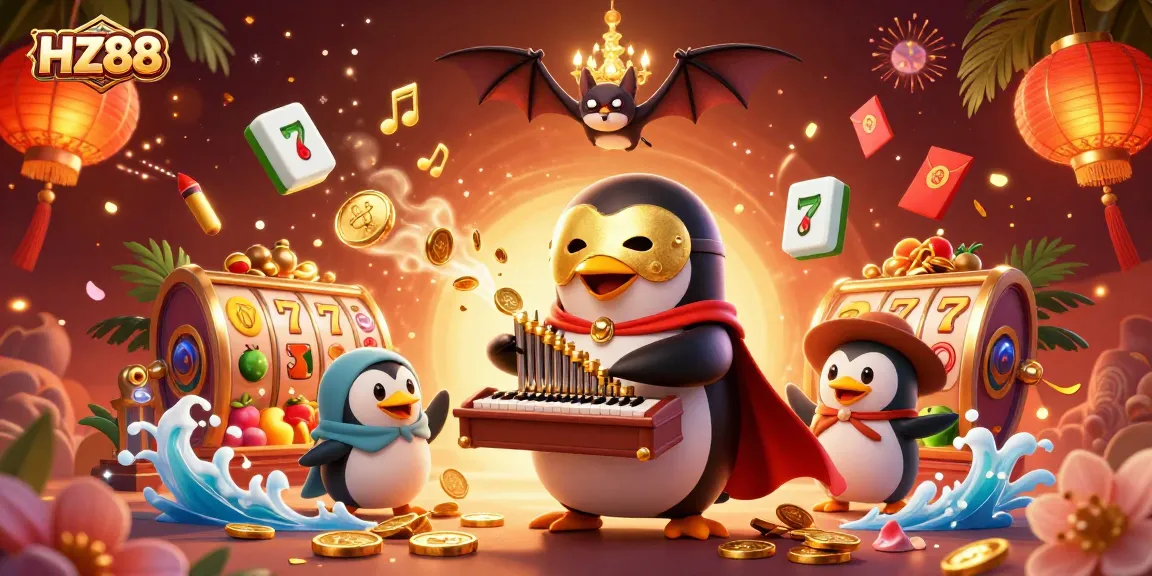 Engage with HZ88's vibrant gambling experience featuring a playful scene of a casino-inspired illustration.